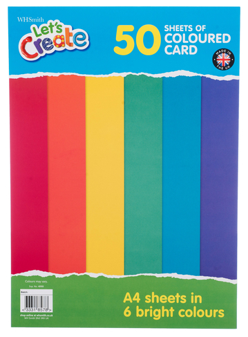 WHSmith A4 Brightly Coloured Card 50 Sheets