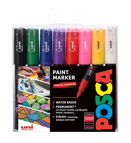 POSCA PC-1M Extra Fine Bullet Tip Multi-Surface Paint Markers Assorted Colours (Pack of 8)