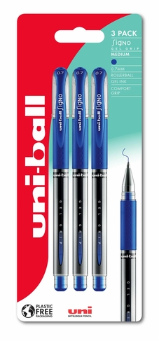 uni-ball Signo GEL GRIP Gel Pens Blue (Pack of 3)