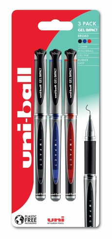 uni-ball GEL IMPACT Broad Gel Pens Black, Blue and Red (Pack of 3)