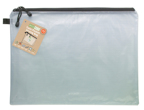 eco-eco 90% Recycled Clear A3 Twin Pocket Strong Zip Bag