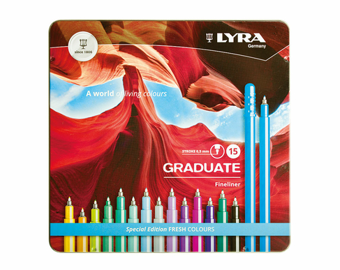 Lyra Graduate Fineliners Fresh Colours (Tin of 15)