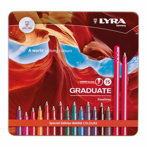 Lyra Graduate Fineliners Warm Colours (Tin of 15)